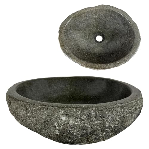 Lendo Online Lavabo Ovalado - Cuenca de Piedra de Río - Fregadero para baño - Forma y color únicos - Piedra Natural - Pulido y sólido (Gris, 40-45x30-35cm)