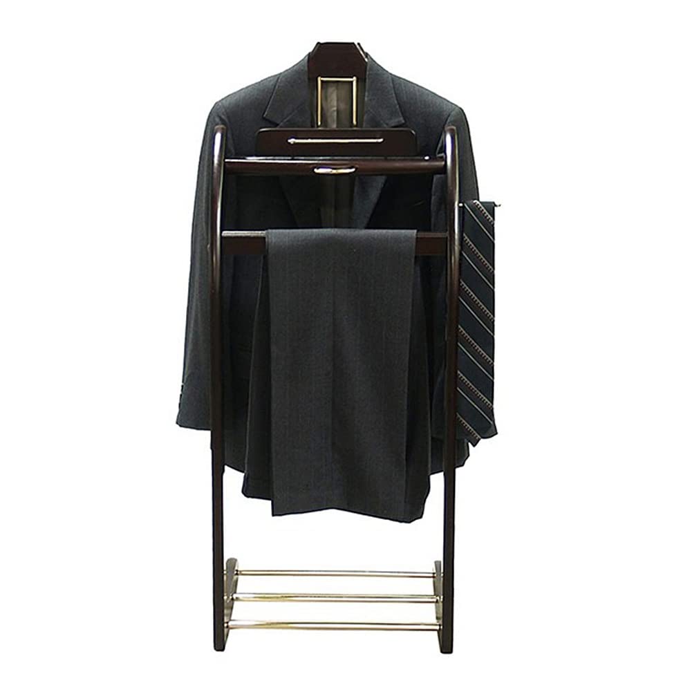 TCXSSL Wood Clothes Valet Stand For Men Suit Coat Clothing Wardrobe Hanging Rack Organizer With Trouser Bar Jacket Hanger Tie & Belt Hook And Shoe Rack