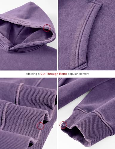 Image of FAIABLE Womens Oversized Acid Wash Hoodie Unisex Heavyweight Cotton Hoodies Fleece Vintage Washed Sweatshirt Women Men