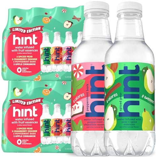Image of Hint Fruit-Infused Bottled Water, Winter Variety Pack - Sugar Free Flavored Water with Zero Calories, Naturally Flavored, and No Artificial Sweeteners - 16 Fl Oz (Pack of 24)