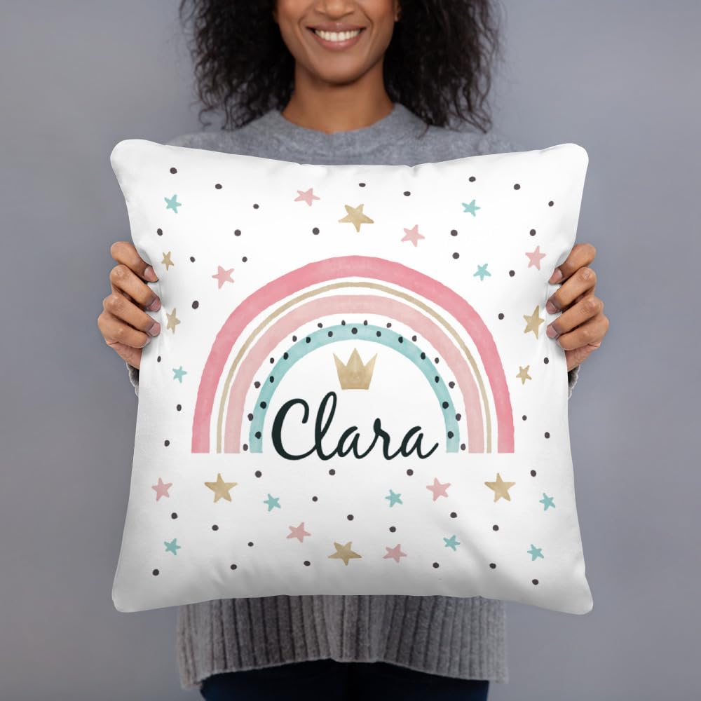 Kembilove Cojín Infantil Personalizado – Almohada Bebe Guardería Personalizado con el Nombre – Regalos para Bebes – Regalos Personalizados - Arcoiris
