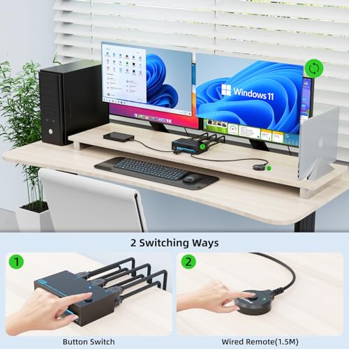 Image of 8K Dual Monitor KVM Switch Dual HDMI 2.1 2 Monitors 2 Computers 2 in 2 Out 4 Port USB 3.0 8K@60Hz /4K@120Hz KVM Switches, Wired Desktop Controller & 2 USB 3.0 Cables Included