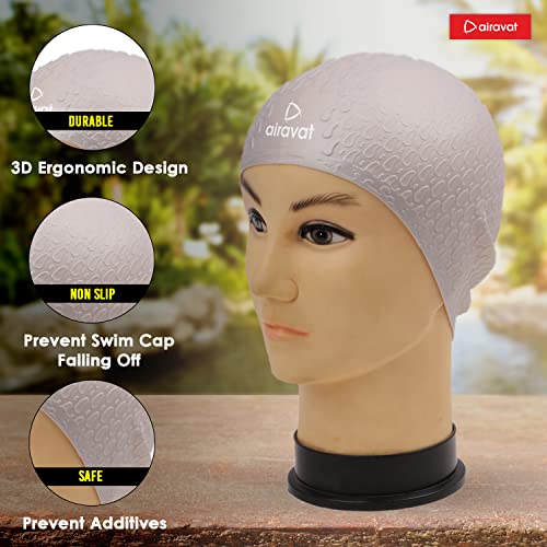 Image of Airavat Swim Bubble Cap, Silicone Swim Cap, Comfortable Bathing Cap Ideal for Curly Short Medium Long Hair, Swimming Cap for Women and Men (Grey)