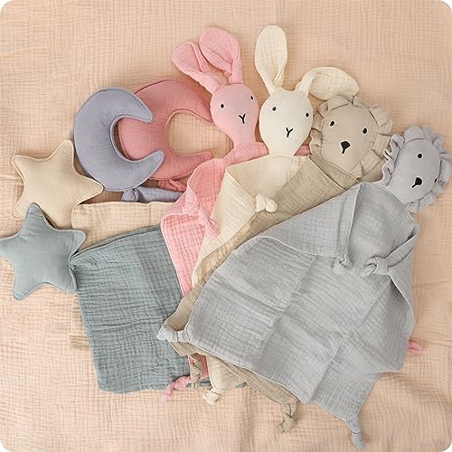 Image of Premium Soft Muslin Cotton Newborn Baby Loveys Security Blanket Muslin Soft & Breathable, Star & Moon Lovies for Baby New Born Boy Girl Unisex Baby Unique Neutral Presents for Babies Newborn Toddler