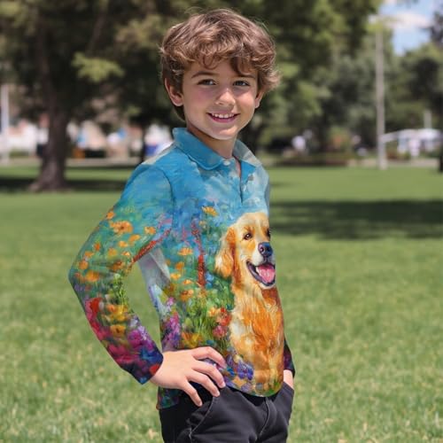 Kids Oil Painting Golf Shirts Size 3-16 Boys 1/4 Button Long Sleeve Collared Tennis Outfits Soft Outdoor Tops4