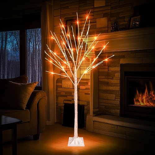 TW SHINE 2 Pack Lighted Birch Tree, 4 FT Total 96 LED Pre-lit Artificial Christmas Trees for Thanksgiving Christmas Decorations Indoor Outdoor Home Festival Wedding Party, Warm White - Image 7