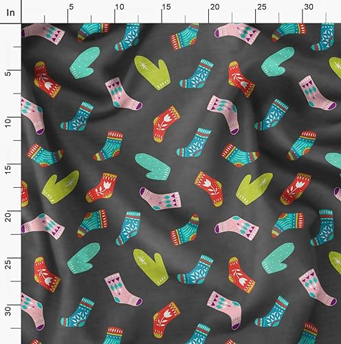 Image of Soimoi Gray Rayon Fabric Socks & Gloves Folk Art Print Sewing Fabric Meter 42 Inch Wide