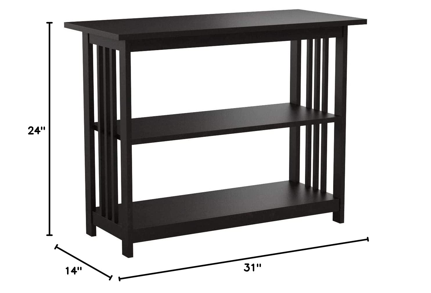 Mission Under Window Bookshelf with 2 Shelves, Espresso