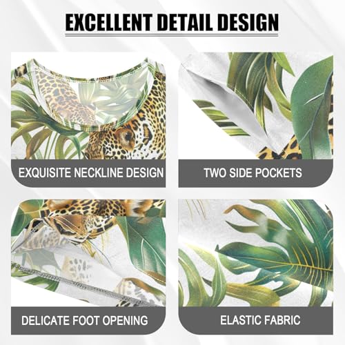 ALAZA Leopard Palm Leaves Watercolor Pajamas Short Sleeve 2 Piece Sleepwear Top and Bottom Pajama Set Unisex4