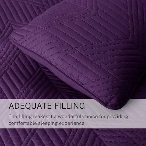 Exclusivo Mezcla California King Quilt Bedding Set, Lightweight Deep Purple Oversized King Bedspreads Soft Modern Geometric Coverlet Set for All Seasons (1 Quilt and 2 Pillow Shams)