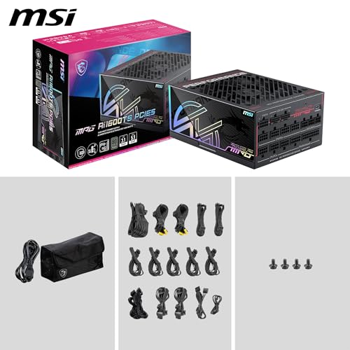 Image of MSI MPG Ai1600TS PCIE5, Fully Modular Gaming 1600W Power Supply, 80+ Titanium, Dual 12V-2x6 Cables, GPU Safeguard+, SiC MOSFETs, Fan Safeguard, ATX 3.1 & PCIe 5.1 Ready, 12 Year Warranty