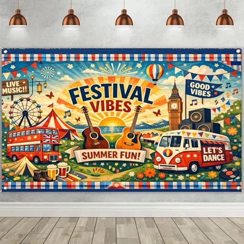 Music Festival Backdrop Banner Festival Banner Decorations Outdoor Party Banner for Summer Events Garden BBQ Concert Birthday Christmas & Fathers Day Decor
