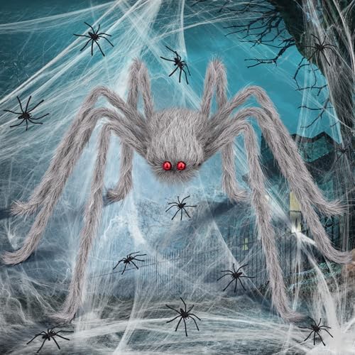 Halloween Deko Outdoor Spinne Set,Riesenspinne Dehnbare Spinnennetze