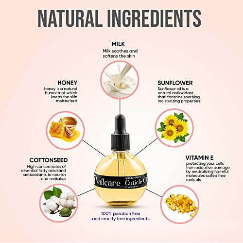 C Care Milk And Honey Cuticle Oil For Nails - Nail Oil - Large 2.5 Oz Bottle - Moisturizes And Strengthens Nails And Cuticles - Dropper & Brush Included #TOP3
