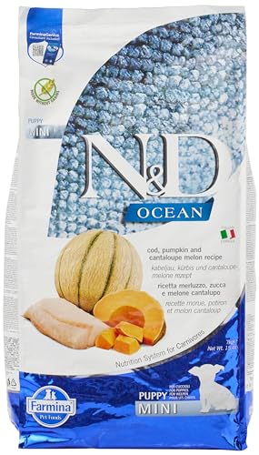 Farmina N&D Ocean Puppy Mini Pellets Hundefutter (Trockenfutter, mit hochwertigen Vitaminen und natürliche Antioxidantien, ohne Mais, Zutaten: Kabeljau und Melone, Portionsgröße: 7 kg)