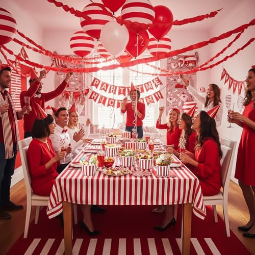 Image of Zopeal 50 Count Red and White Striped Ice Cream Cups Paper Dessert Bowls