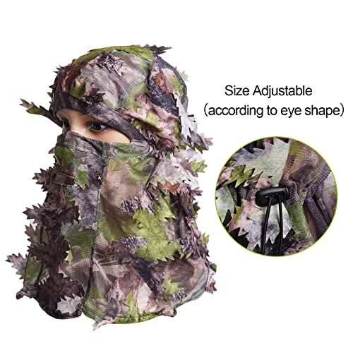 Sucrain Camouflage Leafy Hat 3D Full Face Mask Headwear Hunting Face Camo Mask For Men Turkey Camo Hunter Mesh Netting Hunting Accessories (Green Woodland) #TOP2