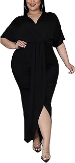 Sexy Plus Size Maxi Dress for Curvy Women V Neck Short Sleeve Wedding Guest Dress Party Dress