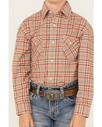 Panhandle Boys' Rough Stock by Plaid Print Long Sleeve Pearl Snap Stretch - RSBSOSRYTJ Medium US Rust Copper3
