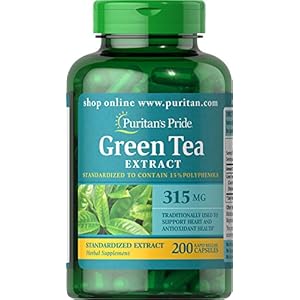 Puritan’s Pride Green Tea Standardized Extract 315 Mg Capsules, 200 Count