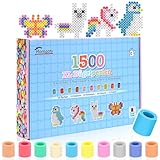 Homgaty 1500 Stück Große Bügelperlen 10mm mit Steckplatten und Bügelpapier, 10 Macaron Pastell Farben XL Steckperlen Nachfüllset, Kreatives Perlenset für Kinder ab 3 Jahren