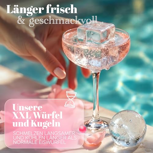 Neighbour’s Friend® Rosa XXL Eiswürfel & Eiskugelform Set – 6 große 5cm Eiswürfel & 6 Eiskugeln aus Platinsilikon mit Deckel… – Ansicht 4