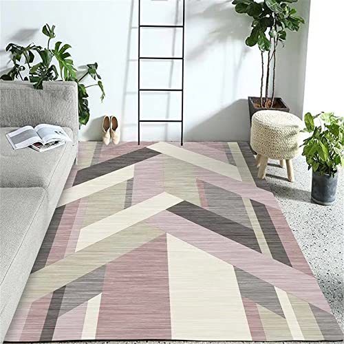 Tapis de salon rose rayé géométrique durable et tapis extérieur lavable - 2