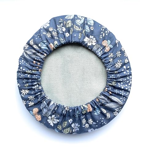 Grime Guard Flowers on Blue Cotton for Cross Stitch Embroidery Hoop Frames Round Cover (Hoop 6 inch)