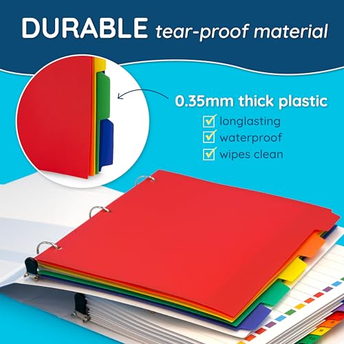 Blue Summit Supplies 5 Tab Heavy Duty Plastic Dividers for 3 Ring Binder, 15 Pack, Assorted Colors, 5 Tab Index Plastic Binder Dividers with Tabs and 3 Hole Punch, for Notebooks, Letter Size