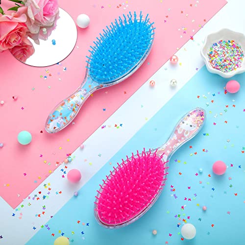 2 Pieces Kids Wet Hair Brush Confetti Glitter Detangler Hair Brush Set Soft Bristles Massage Brush For Baby Kids Girls Christmas Holiday Presents (Bunny And Unicorn) #TOP6