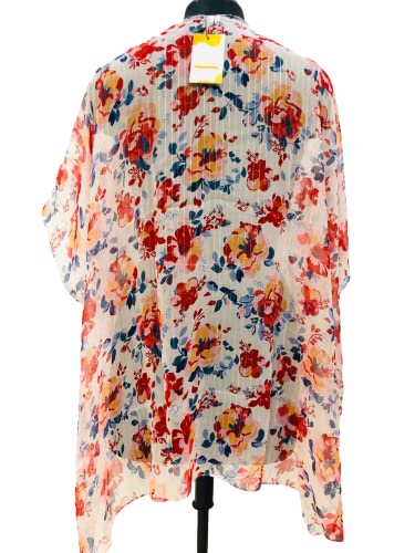 Elu Fall Kimonos For Women - Beach Coverup Kimono Cardigan Poncho Ruanas Bohemian Floral Print Swimsuits And Plus Size Summer Beach Cover Up (Chiffon Metalic Red Floral) #TOP2