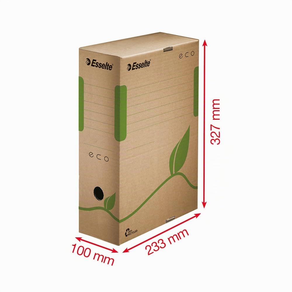 Esselte Eco Archiv-Schachtel, 100 mm Rückenbreite, Aktenkarton A4, 100 % recycelte Wellpappe, 100 % recycelbar, Archivboxen mit geometrischem Design, 25 Stück, Naturbraun, 623917