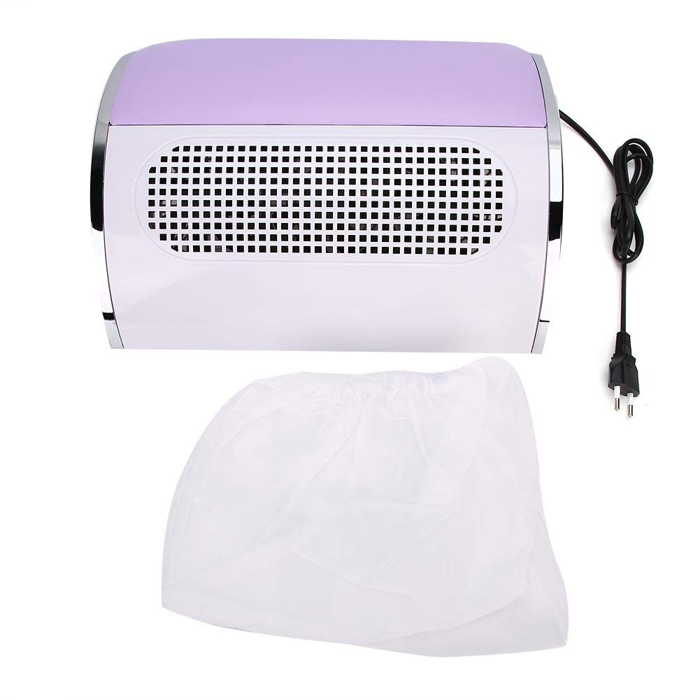 Potente collettore di polveri per unghie, Macchina per unghie Aspirapolvere Aspiratore per polveri per unghie con ventola a 3 pale 2 sacchetti A basso rumore per il salone per unghie domestico Viola