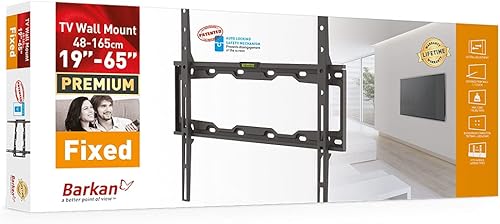 Miniatura 6 de Barkan Soporte de pared para TV, fijo de 19 a 65 pulgadas, soporte de pantalla planacurva, soporta hasta 110 libras, bloqueo automático patentado,