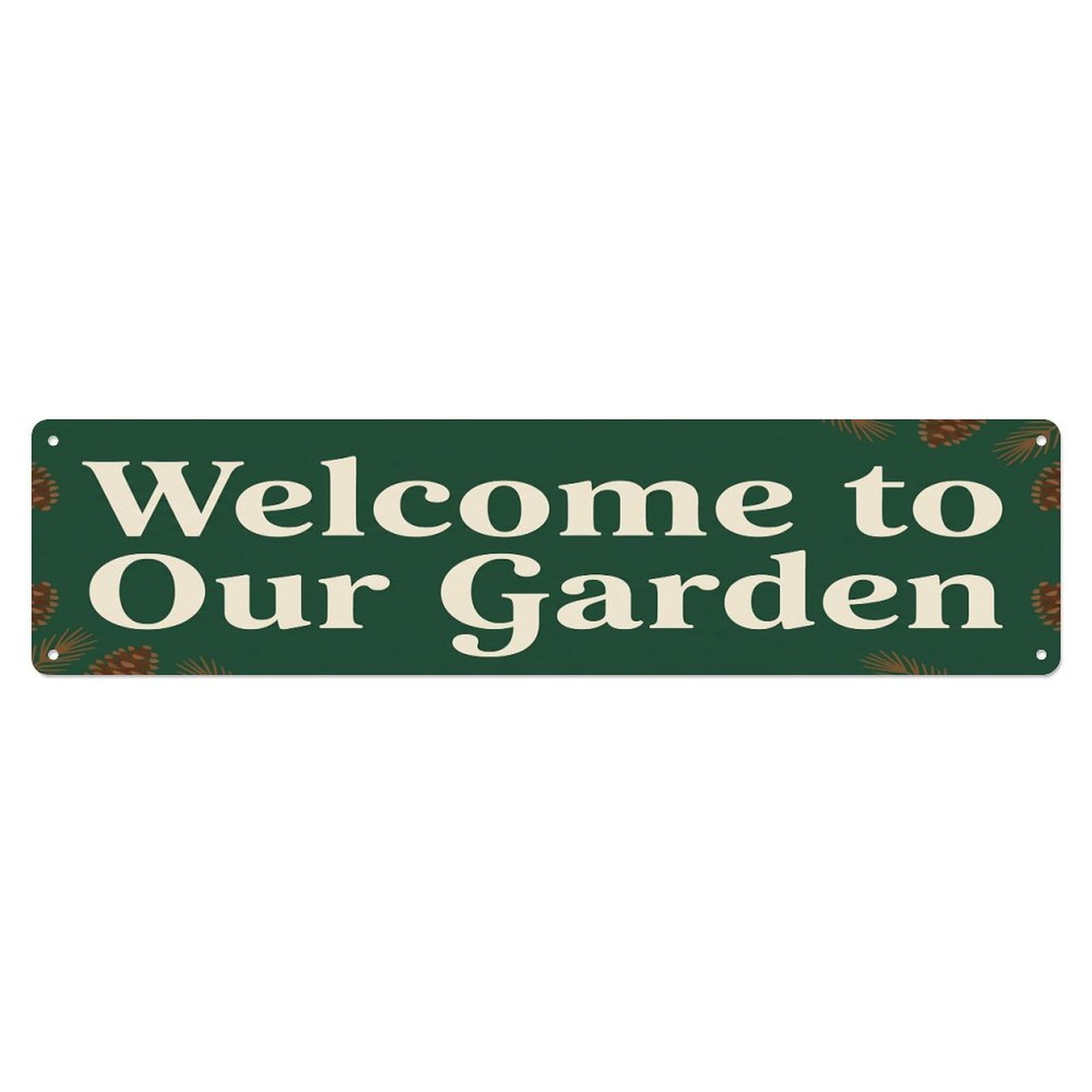 Vintage Welcome to Our Garden Pine Forest Metal Tin Sign