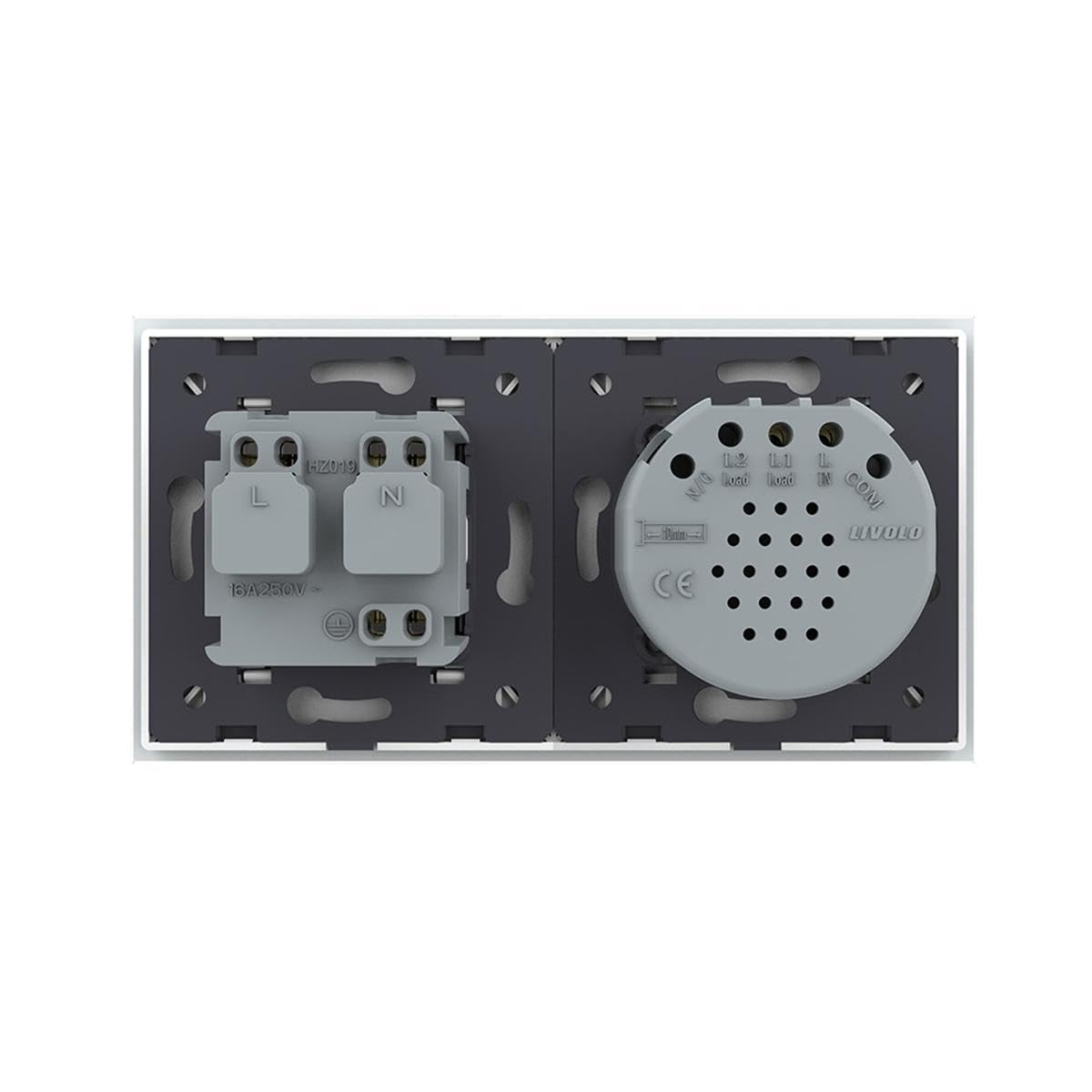 LIVOLO Touch Dimmer Lichtschalter und Schuko Steckdose für Unterputz inkl. Glasblende aus Kristallglas in Weiß