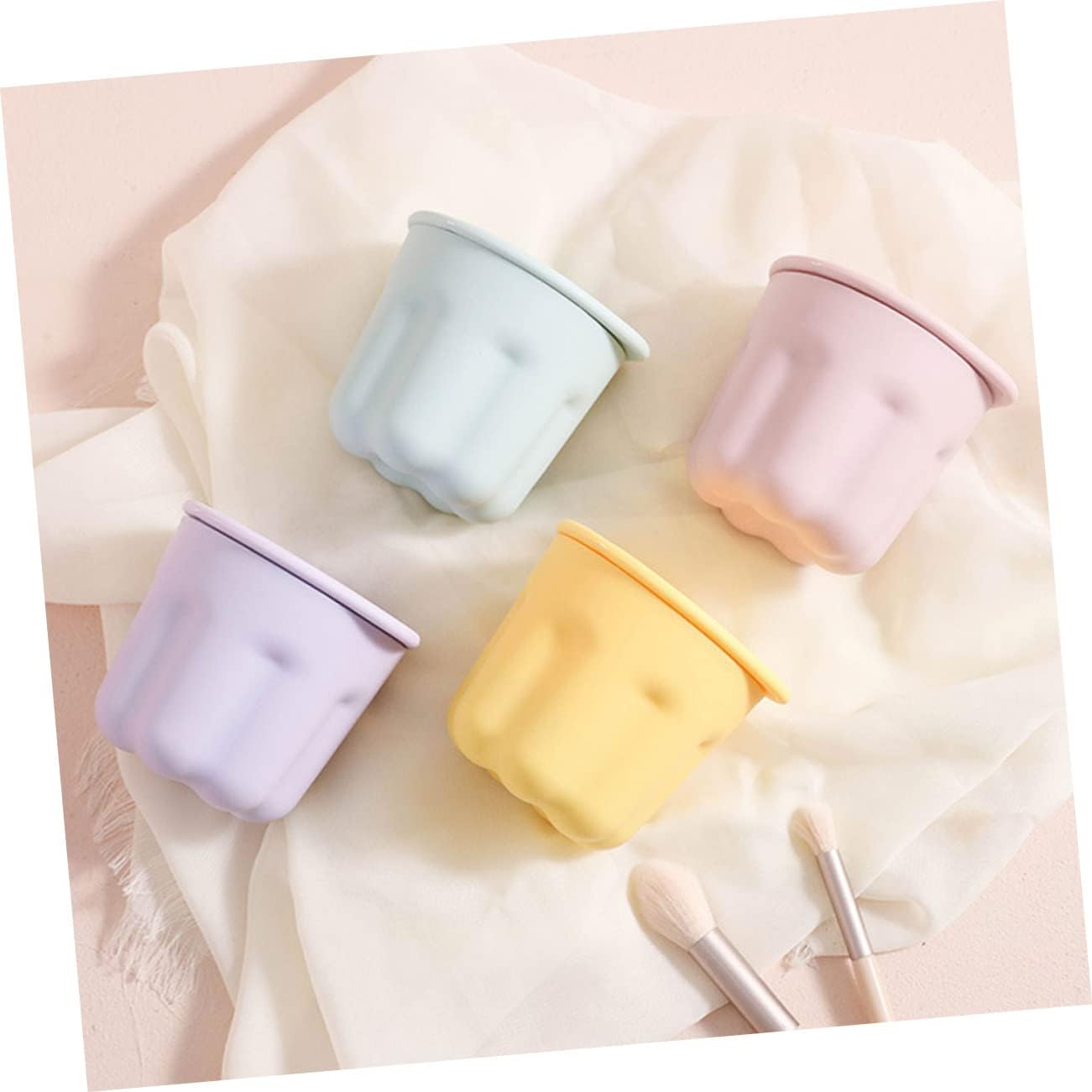 WOONEKY 2sets Makeup Brush Cleaning Kit Brush Rinsing Bowl Holder Lid Mat Cleaner Cosmetic Storage Box Cleaning for Vanity