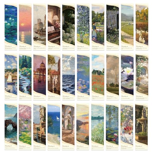YIMINGOUFEI Oil Painting Bookmarks 30 Pack 15 x 4 cm Writable Back