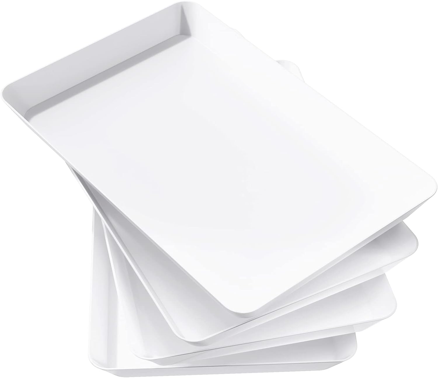 Lifewit Serving Tray Plastic for Party Supplies, 15" x 10" Platters for Serving Food, 4 pcs Thanksgiving White Reusable Tray for Veggie, Snack, Fruit, Cookies, Desserts in Kitchen/Pantry Organization 15" x 10" (4pcs)