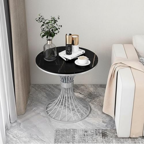 Image of Side Table, Round White Modern Home Decor Coffee Tea End Table for Living Room, Bedroom and Balcony (Gry Black)