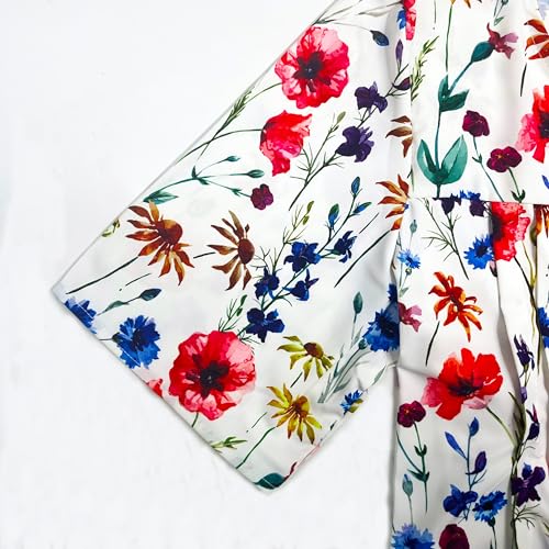 Image of Size M Summer Dresses for Women Casual Short Sleeve Knee Length T-Shirt Dress Swing Flowy Loose Fit A Line Boho Midi Dress with Pockets Floral 01 White