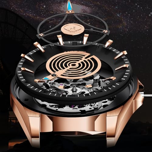 Image of OUPINKE Watch for Men Skeleton Self Winding Mechanical Automatic Luxury Dress Black Wrist Watch Waterproof Luminous Tungsten Sapphire Crystal