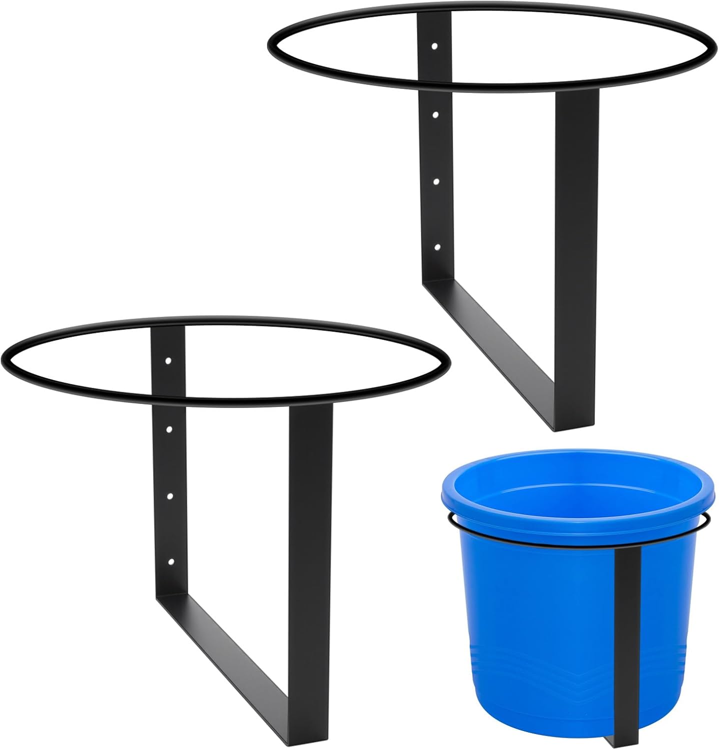2 Pcs Heavy Duty Metal Bucket Holder Securely Bucket Hangers for 5 Gallon Horse Water and Feed Pre Installed Pail Holder for Horses, Wall Mount (One Strip Style) 2 One Strip Style