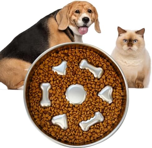 Comedouro Lento Funcional,Tigelas de Alimentação Ienta para Cães, Tigela de água para cães em aço Inoxidável ...