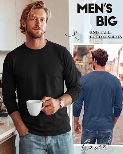 Image of August Alley 4 Pack Men's Big and Tall Cotton Shirts L-7xl, Long Sleeve Oversized Tops Loose Casual Large T-Shirts Basic Tee