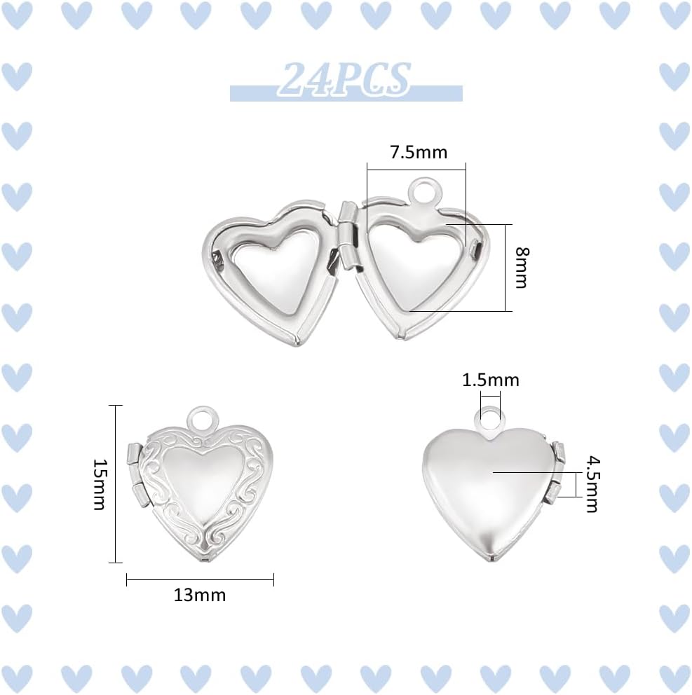UNICRAFTALE Stainless Steel Memory Locket Pendants Heart Floating Locket Pendants Flat Round Living Memory Pendant Photo Frame Lockets Pendant for DIY Necklaces Jewelry Making - Image 3
