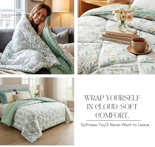 Image of VAS COLLECTIONS Cloud Cotton Reversible AC Comforter for Double Bed | Super Soft 220 GSM Quilt /Duvet /Dohar | Lightweight All-Season Comforter | 88 x 90 Inches (1 Piece) (Sea Green, Orange)