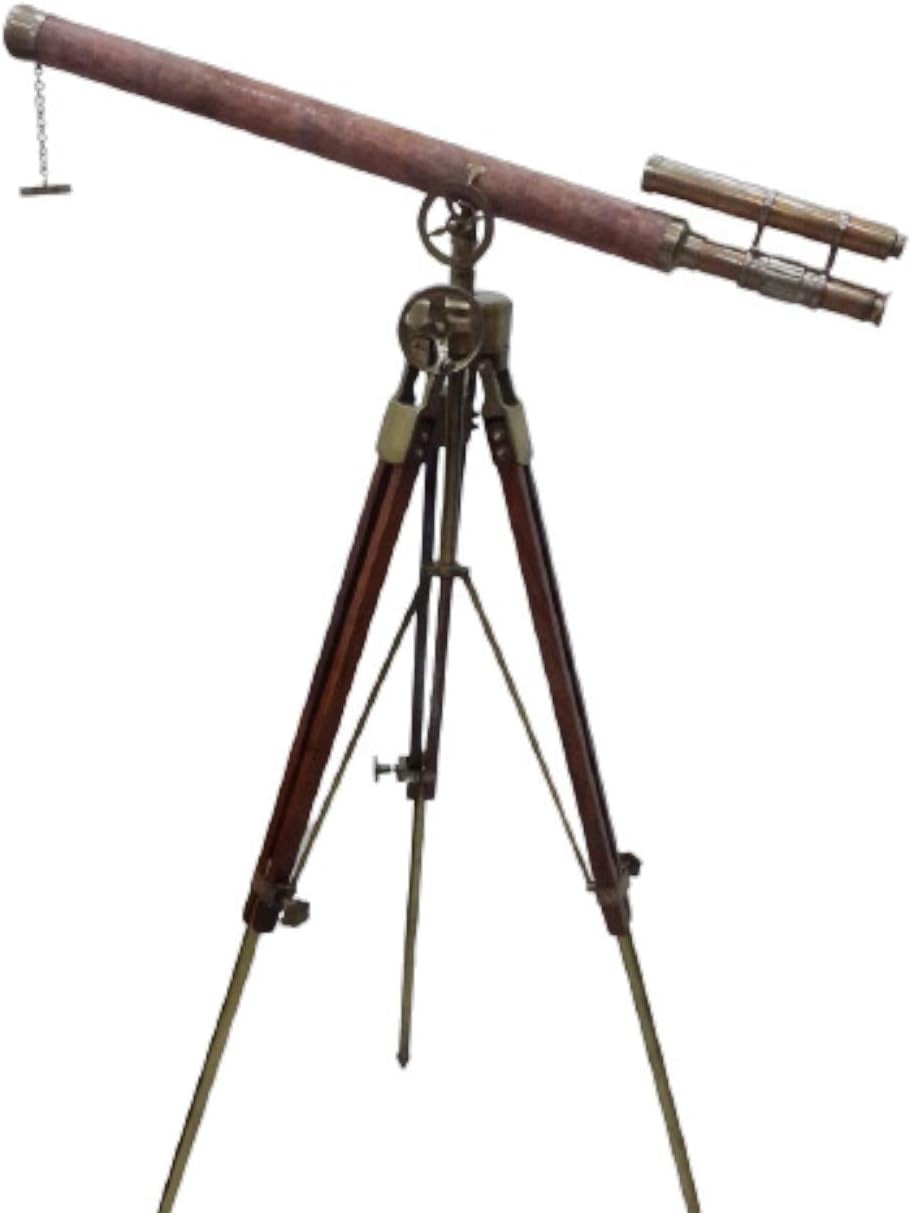 Vintage Royal Solid Brass Marine Lether Telescope with Tripod Stand Rustic Vintage Home Decor Gifts