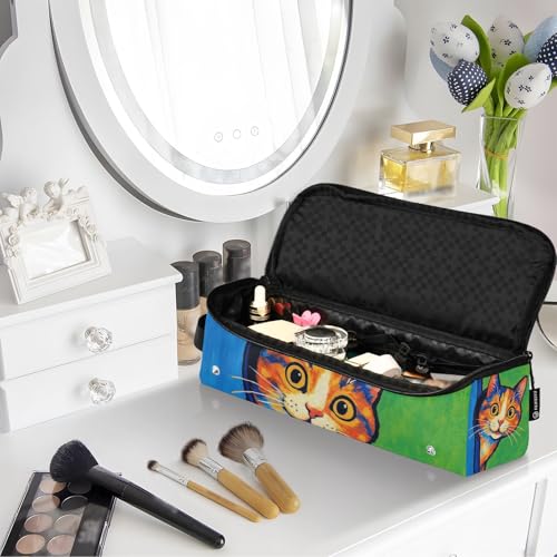 Estuche de viaje 2 en 1 para rizadores y planchas con protección contra el calor, organizador para herramientas de cabello, bolsa con diseño de gato verde y azul miniatura 7