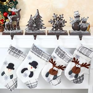 Cast Iron Christmas Stocking Holders for Mantel,Set of 4 Stocking Holder Set for Fireplace-Double Snowflake Snowman Reindeer Christmas Tree Stocking Hangers-Metal Fireplace Hooks (Set of 4 Black) Cast Iron Christmas Stocking Holders for MantelSet of 4 Stocking Holder Set for Fireplace Double Snowflake Snowman Reindeer Christmas Tree Stocking Hangers Metal Fireplace Hooks Set of 4 Black